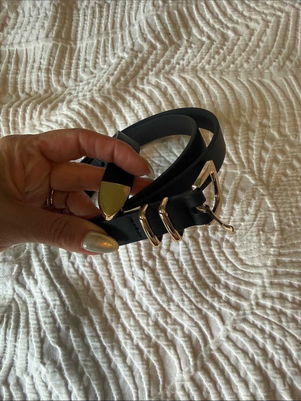 Express Black Belt with Gold-Tone Buckle and Accent Hardware